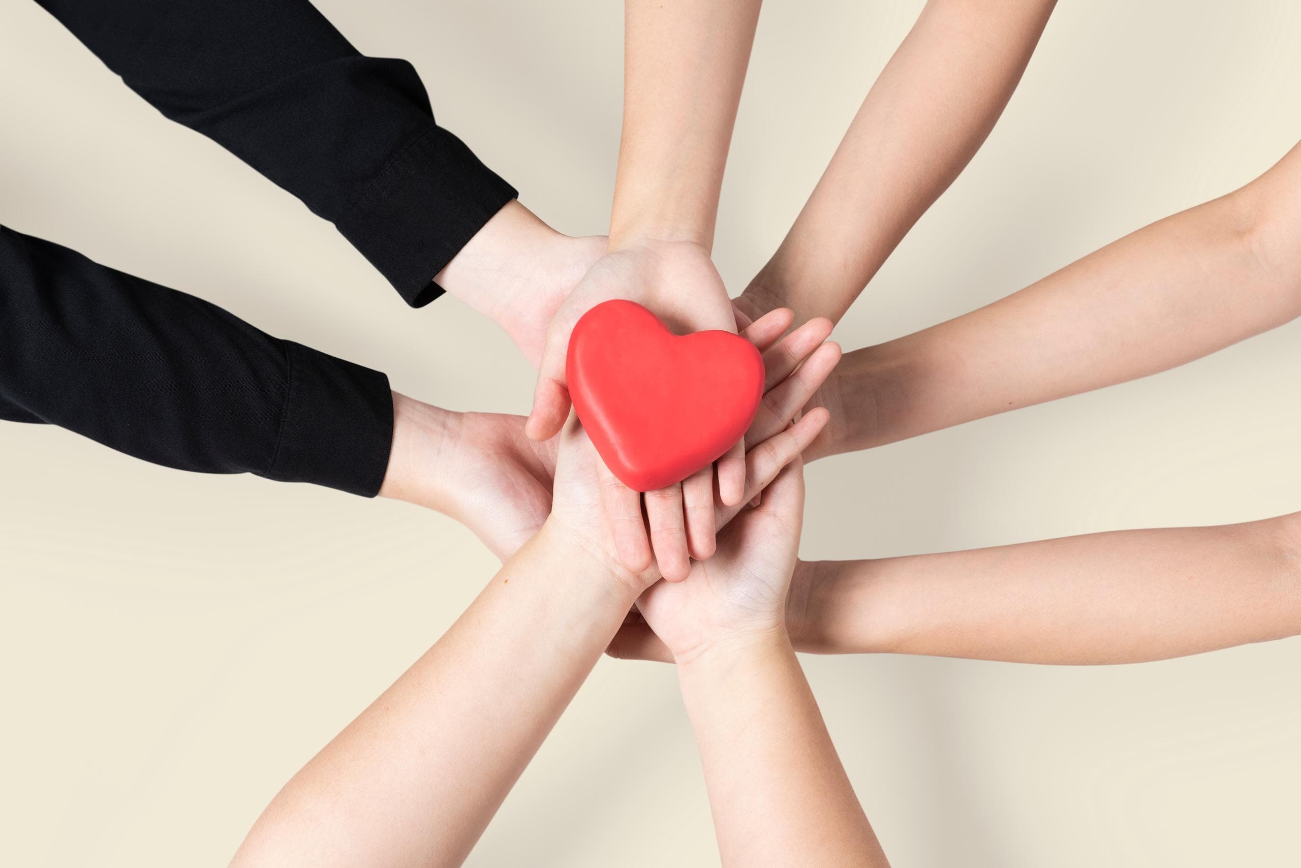 Donors header image showing multiple hands forming a heart